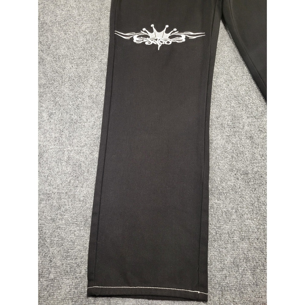 Vintage Y2k Tribal JNCO Jeans Mens Medium Embroidered Tribal Design Black/Silver - Picture 2 of 16